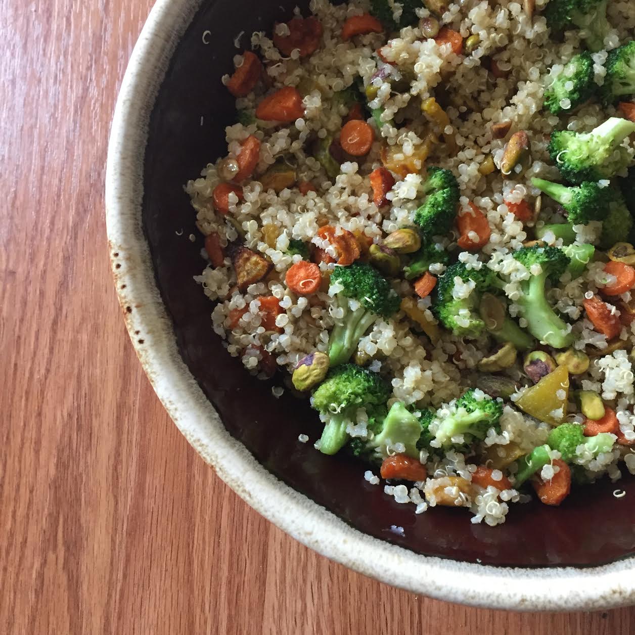 Lemony Quinoa with Broccoli, Golden Beets, Carrots, and Pistachios
