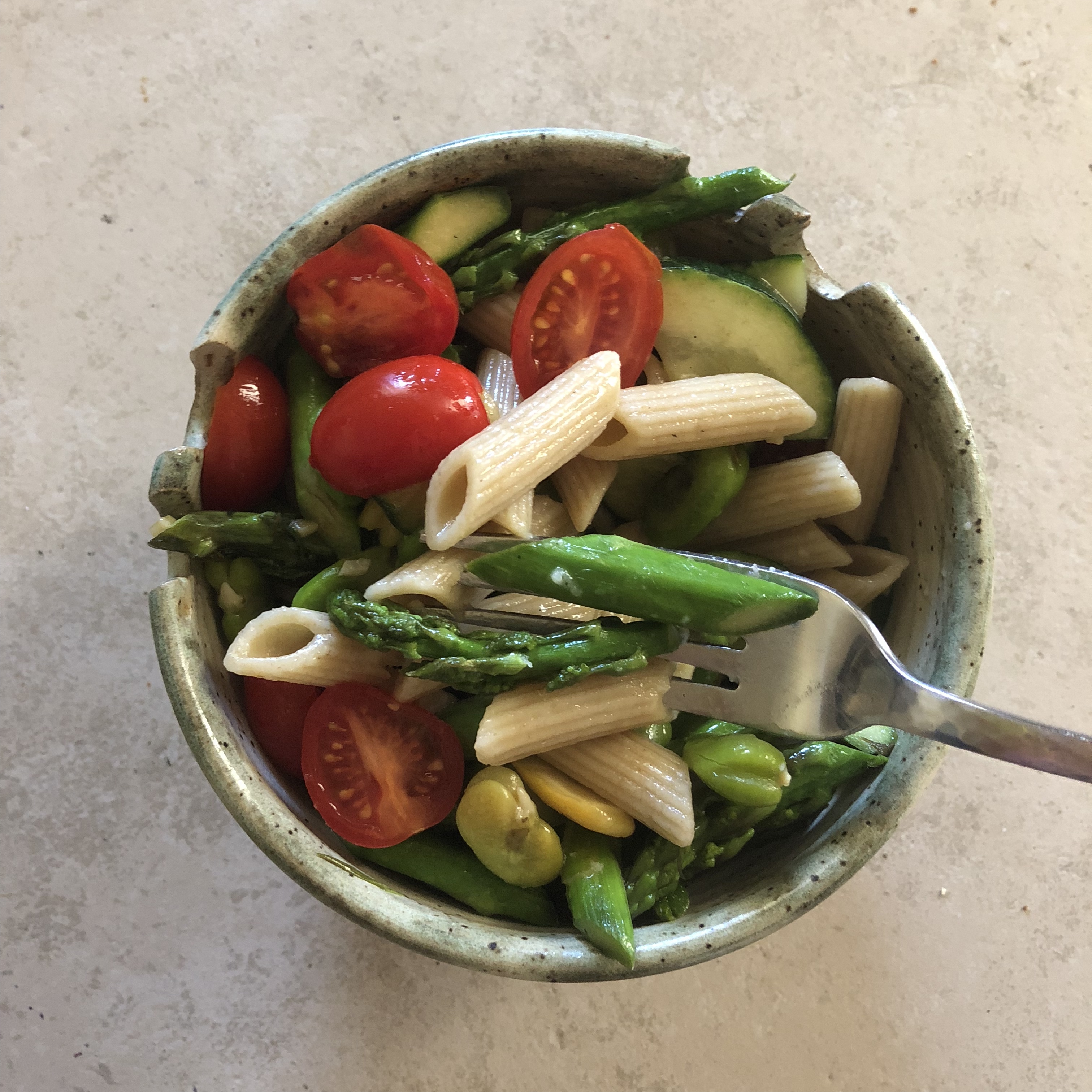 Whole Wheat Pasta with Fava Beans and Spring Veggies
