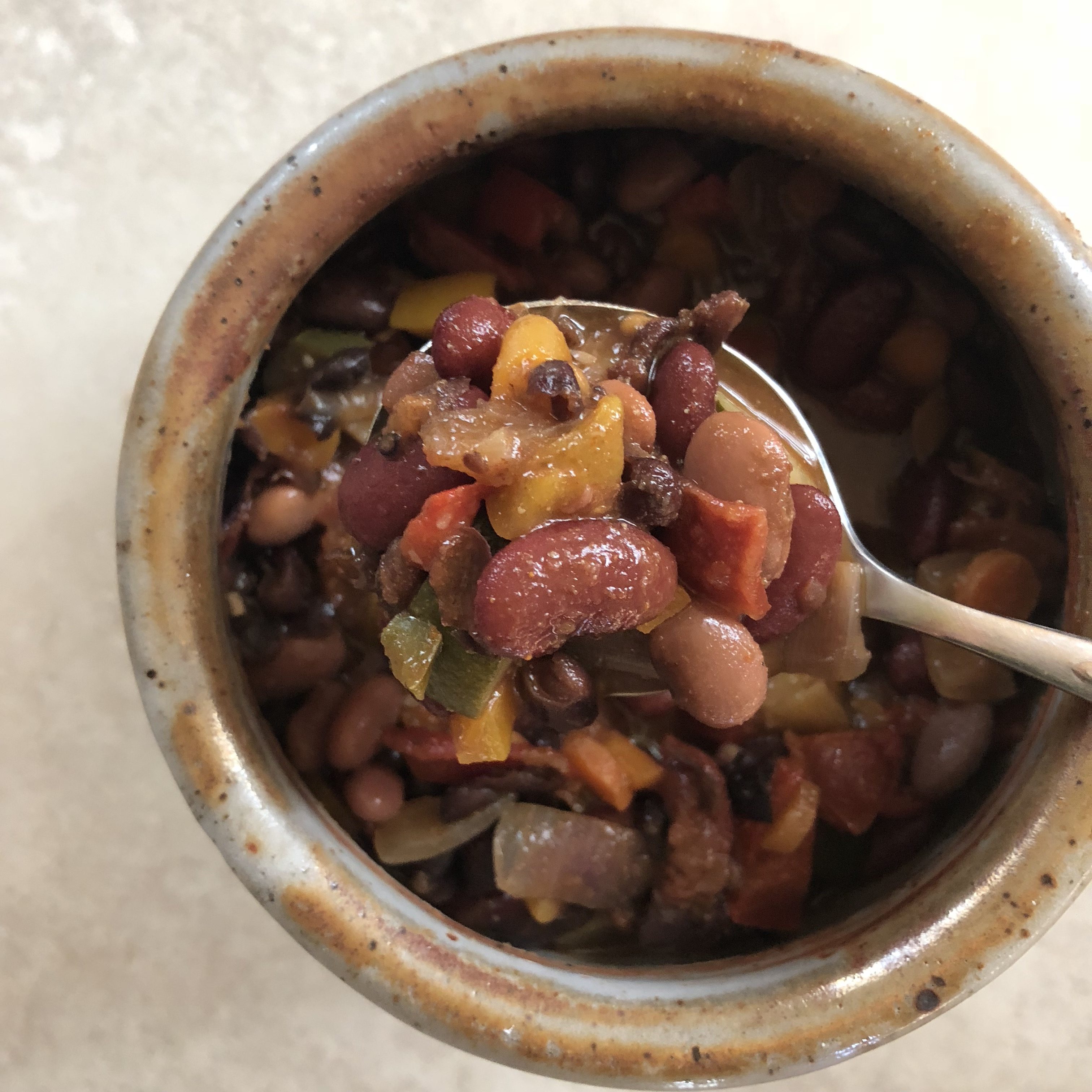 Vegan 3-Bean Chili with Avocado Cream Sauce