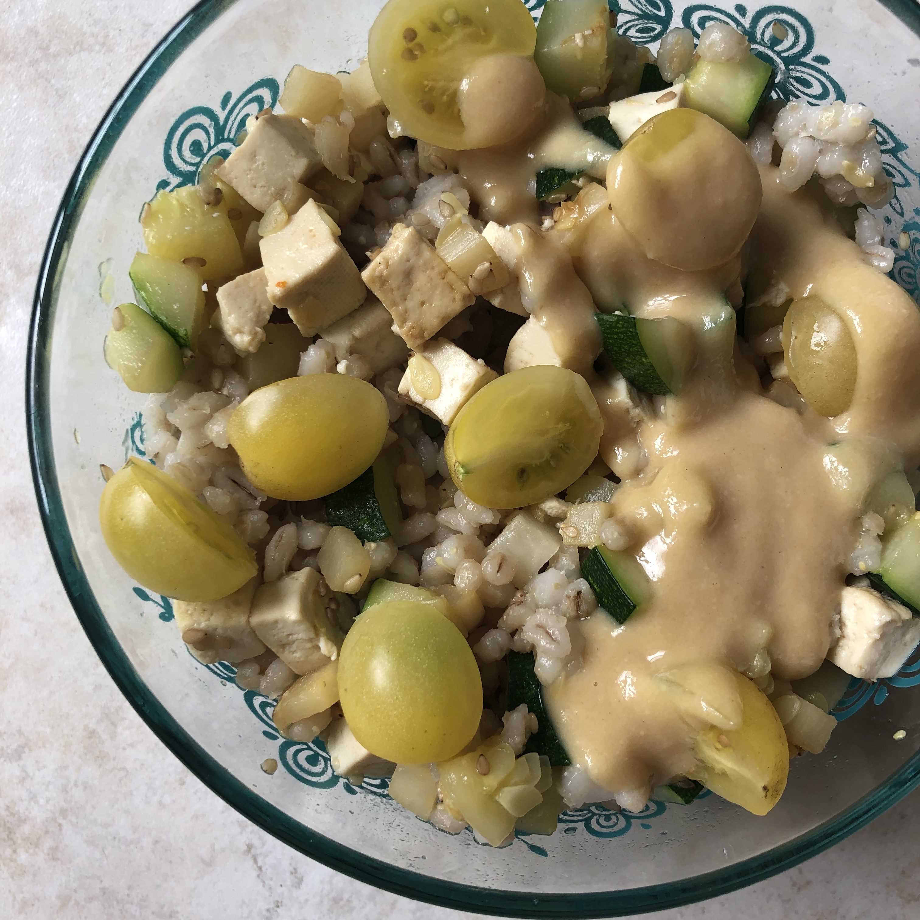Zucchini, Turnip, Tofu Saute with Lemon Ginger Miso Sauce